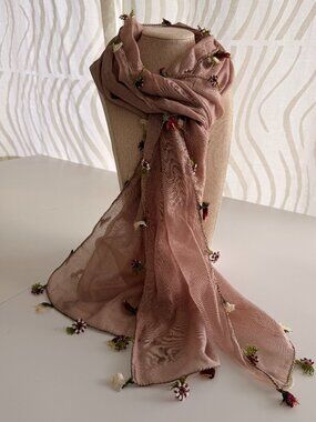 Traditional Turkish Oya Lace Edged Scarf Long Rectangular 100% Lawn Cotton